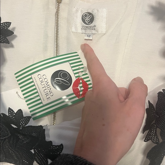 Comino Couture black and white off shoulder dress black crochet size 12 NWT - Picture 4 of 6